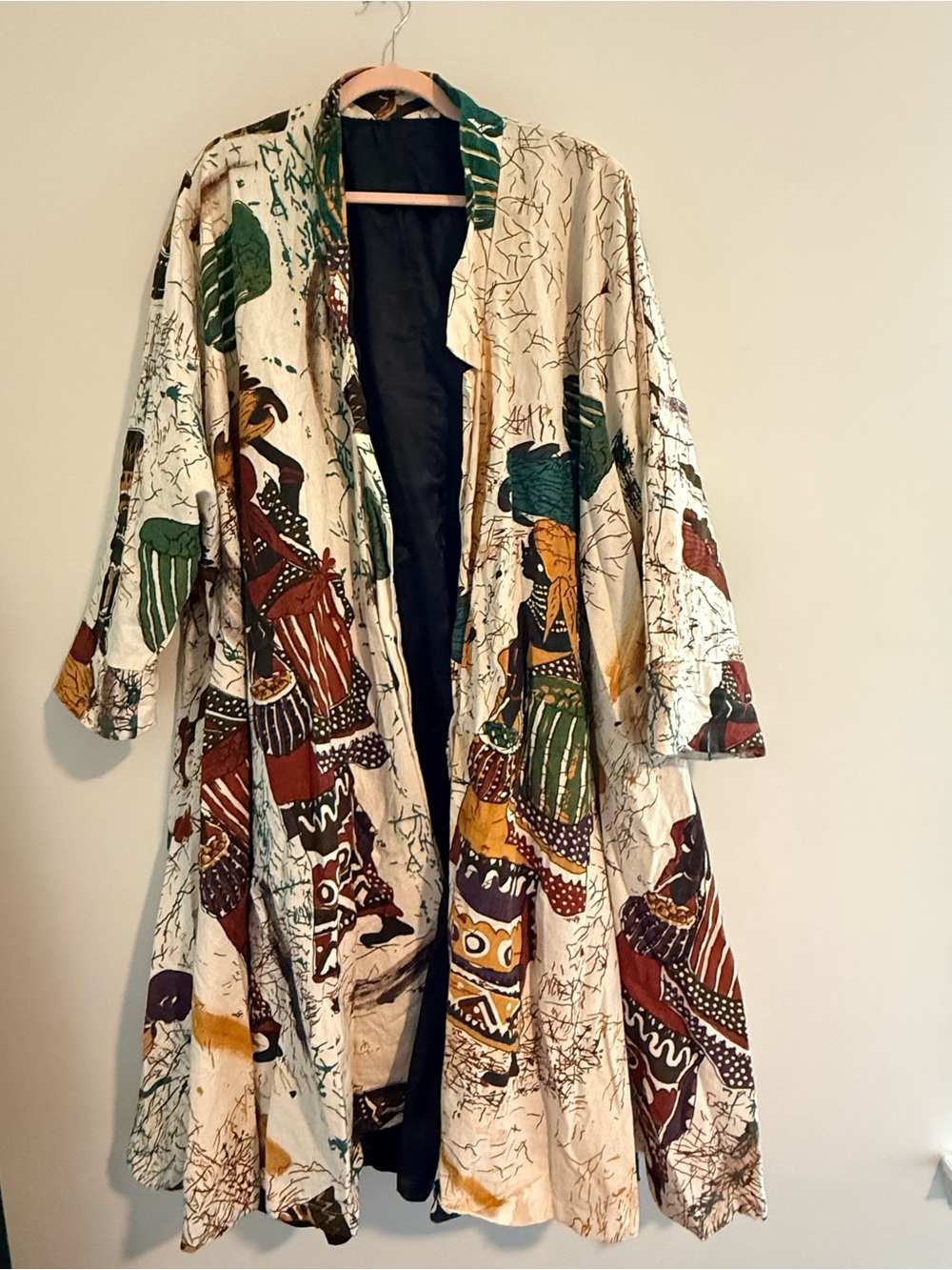 African Printed Open Front Women's Sweater Coat - Cream Multi